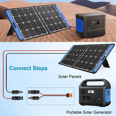 10 AWG Solar To XT60i Extension Cable 25ft with solar panels and portable generator setup