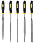 5 Piece Metal Needle File Set With Hardened Alloy Steel Construction for Pro Grade Precision Work Includes Round Half Round Flat Square Triangular Profiles