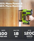 Person using 24V 18 Gauge Brushless Cordless AirStrike Brad Nailer Tool Only with Fast Jam Release on wooden surface.