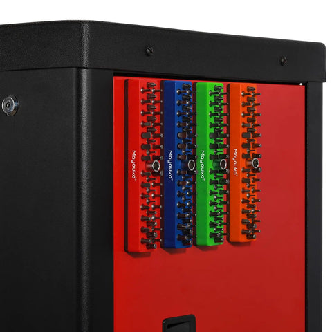 Magnetic Hex Bit Holder Rack Organizer with Magnet Base, Pro Grade Four Racks, 172 Hole Drill Bit Holder on metal cabinet