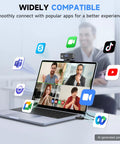 4K Webcam For PC With Built In Microphone, Legit Crisp Visuals, Smooth Autofocus Lens on laptop during video call.