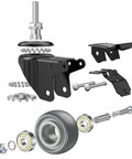 Exploded view of Heavy Duty 1.5 Inch Swivel Caster Wheels Set Of 4 With Brakes, 330 Lb Total Capacity, showing parts and TPR castors.