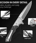 3.6 Inch D2 Steel Pocket Knife For Men With G10 Handle Dope Do It All EDC Folding Knife For Everyday Carry Strong Edge Retention Textured Grip Smooth Flipping Action, open view