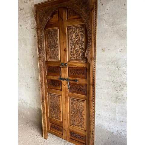 Hand Carved Barn Door For Farmhouse Style Solid Wood Sliding Or Hinged Interior Door, Double Or Single Rustic Wood Door, Custom Size