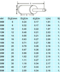 Diamond drill bit set specification chart showing 6–50 mm sizes with model codes GR06M–GR50M