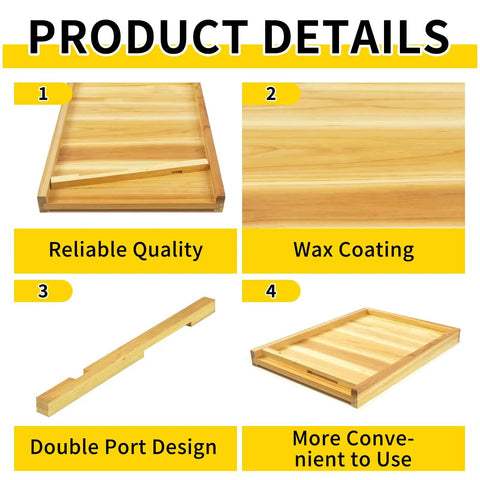 10 Frame Beehive Bottom Board With Entrance Reducer For Langstroth Hives Solid Pine Durable Beekeeping Base shown in detail
