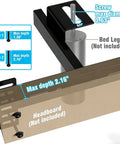 Heavy Duty Adjustable Headboard Brackets For Bed Frame Universal Wall Mount Hardware close-up showing max depth and screw dimensions.