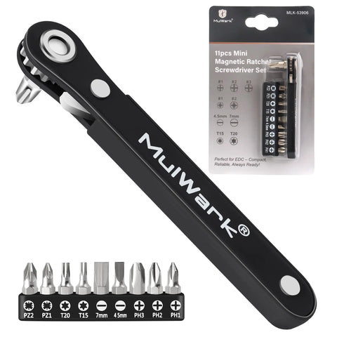 11 Piece Right Angle Screwdriver Set With Multi Bits, Ultra Low Profile Offset Driver For Automotive, Electrical, Bicycle And Home Repairs in packaging