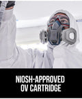 Person wearing Organic Vapor Performance Cartridges Pack Of 3 For 6000 6500 7500 Series Facepieces NIOSH Approved OV Filters
