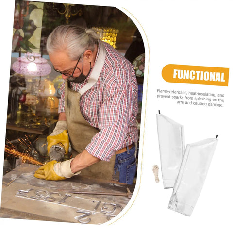 Badass Flame Resistant Heat Shield Arm Sleeves For Mechanics Tough As Nails Flexible Aluminum Foil Burn Guards shown in use.