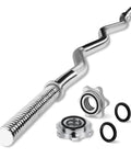 Chrome EZ Curl Bar 47 Inch Curl Barbell for Biceps and Triceps, 480 Lbs Capacity, 1 Inch Weight Plates, Solid Steel With 2 Star Collars