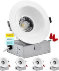 Four Inch LED Recessed Lighting With Junction Box, 15W, 1200 Lumens, Three Color Temperatures, 4 Pack, visible with CRI 90.