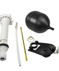 Image of Complete Toilet Repair Kit with fill valve, flapper, rod, and float replacement parts for leaky toilets, white components.