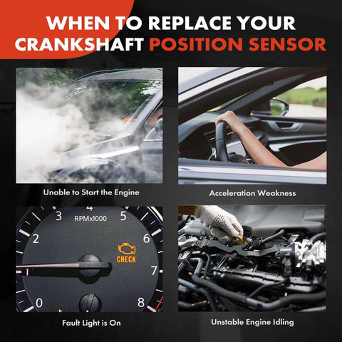 Engine Crankshaft Position Sensor for Toyota and Lexus Drop-In OE-Grade Replacement warning signs: no start, weak acceleration, check engine light