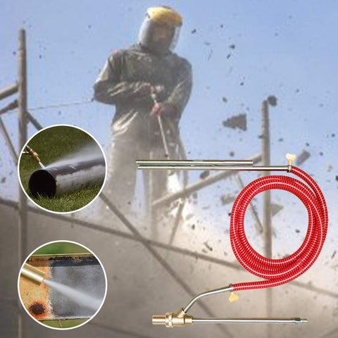 Dustless Wet Sandblasting Kit for Pressure Washer 5000 PSI with Replacement Nozzle, hose, and glasses shown in use