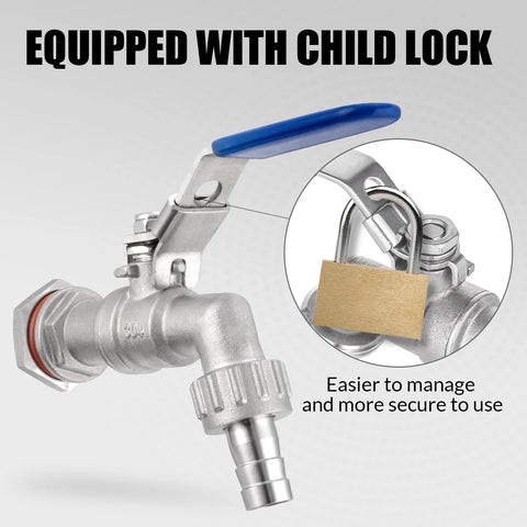 304 stainless steel ball valve bulkhead with child lock and blue handle