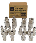 Cosmostar 16-piece chrome air hose fittings set with 1/4" NPT quick-connect couplers and plugs