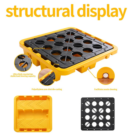 Industrial Grade One Drum Spill Containment Pallet With Heavy Duty Grating And Ten Five Gallon Sump To Trap Drips Ensure No Sweat Cleanup And Handle Loads Without A Problem