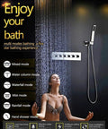 Heavy Duty 15 By 28 Inch Led Ceiling Rain Shower Head With Handheld Spray Antique Brass Finish, showcasing waterfall mode.