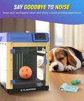 Adventurer 5M 3D Printer Enclosure Kit With 3mm PC Panels DIY Temperature Controlled Dustproof Enclosure beside a sleeping dog