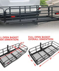 Heavy Duty Hitch Mount Cargo Carrier For 2 Inch Receiver 60 By 24 By 14.4 Inch Folding Luggage Rack attached to vehicle back