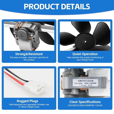 Heavy Duty Beefy Range Hood Motor Replacement For 97012248 Two Speed 120V CCW Rotation 7 Inch Blade Pigtail Details