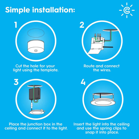 Installation steps for Cync Smart LED Wafer Downlights Kit 6 Inch Slim LED Puck Lights With Color Changing And White Tones