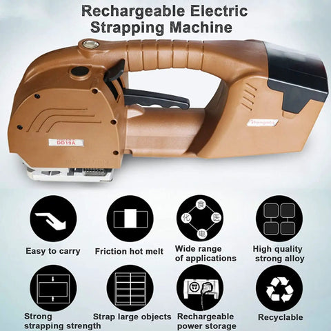 Rock Solid Electric Strapping Machine With Automatic Pp Pet Strap Tensioner And Quick Welding Tech for easy box packing.