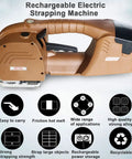 Tough As Nails Heavy Duty Cordless Electric Strapping Machine For PP PET Strap Tensioner And Auto Heat Seal, close-up view.