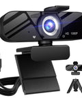 Top Shelf 1080P Webcam With Crisp Built In Microphone And Wide Angle Lens Includes Adjustably Rotatable Tripod And Flip Privacy Cover No Sweat Plug And Play For Streaming Gaming On PC Laptop.