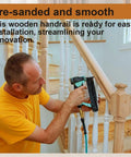 Top Shelf Straight Up Red Oak Arc Handrail For Indoor Staircases And Exterior Porches Featuring Hella Smooth Finish And Heavy Duty Assembly For Quick Weekend Renovations being installed on staircase.