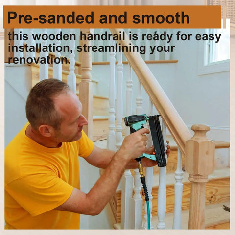 Top Shelf Straight Up Red Oak Arc Handrail For Indoor Staircases And Exterior Porches Featuring Hella Smooth Finish And Heavy Duty Assembly For Quick Weekend Renovations being installed on staircase.