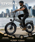 Man riding 1500W Folding Electric Bike for Adults with Removable 52V 20Ah Battery, city background, 70 Mile Max Range, Gray