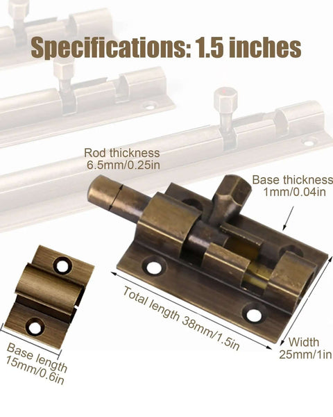 Vintage Bronze Barrel Bolt Latch For Barn Doors Heavy Duty Sliding Door Lock 1.5 Inch Sizes Copper Construction Rust Proof