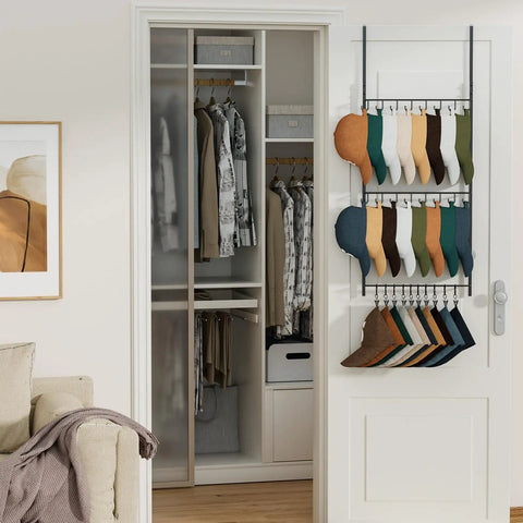 Over Door Hat Rack 3 Tier Wall Mount With 16 Hooks And 10 Movable Clips Keeps Your Cap Collection Sorted Solid Heavy Duty Setup Holds 26 Baseball Hats Zero Hustle Organization Smart Storage Solution For Bedroom Closet Pro Move