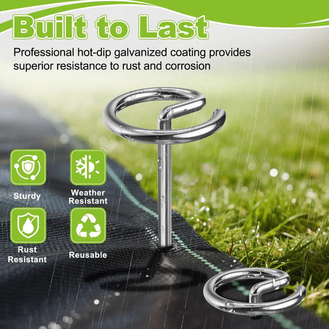 Heavy Duty 8 Gauge Landscape Staples Set Of 120 With Pick Hook, 6 Inch G Shaped Garden Stakes, Galvanized Steel For Weed Barriers