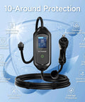 Hassle Free Level One EV Charger Built Tough For Weekend Drives Featuring A Twenty Five Foot Heavy Duty Cable Plus Smart Overload Protection, showcasing safety features.