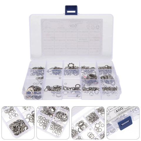400Pcs Stainless Steel Tooth Lock Washer Set With External And Internal Serrated Washers For Bolt Loosening Prevention in storage box