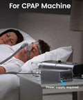 Couple sleeping with CPAP machine powered by Beast 400W Pure Sine Wave Car Inverter 12V To 110V AC Converter beside bed.