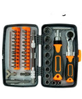 Top Tier Ratchet Screwdriver Set And Hardware Kit With Magnetic Bits For Home Repair Tasks Torx Drivers In Compact Toolbox open case with orange handles