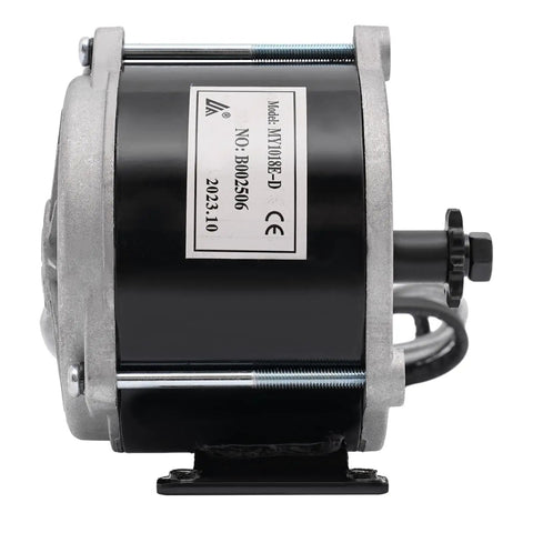 Built Tough 24V DC 500W Brushed Electric Motor With Integrated Gear Reduction For Electric Scooter And Ebike Drive 1700 RPM High Torque side view.