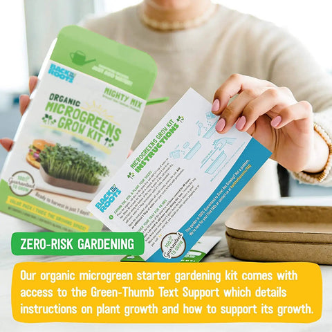 Person holding DIY Microgreen Grow Kit Six Grow Variety Pack For Organic Non GMO Pesticide Free Home Kitchen Garden Easy Setup