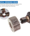 50 Pack Mounted Flap Wheels 1 Inch Diameter By 1 Inch Wide With 1/4 Inch Shank 80 Grit Aluminum Oxide in use on metal