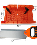12 Inch Miter Box Kit With Saw Included For No Nonsense Precise Cuts At 90 45 22.5 And 0 Degrees, orange box, saw