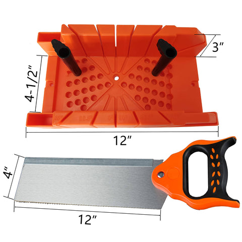 12 Inch Miter Box Kit With Saw Included For No Nonsense Precise Cuts At 90 45 22.5 And 0 Degrees, orange box, saw