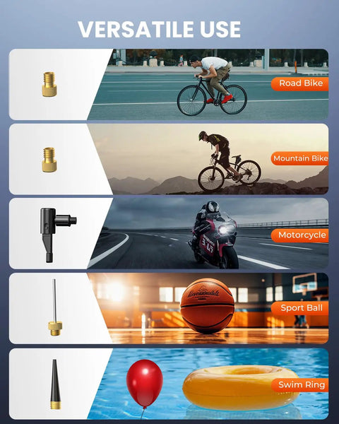 Mini Bike Pump With Gauge 20 Seconds Fast Inflate Portable Electric Bike Air Pump 150 PSI Presta And Schrader Valve Compatible For Mountain Road Motorcycle And Sports Balls Black