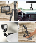 Sturdy Camera Clamp Mount With Double Ball Head Magic Arm for securing monitors and cameras on tripods, fences, desks in action setups