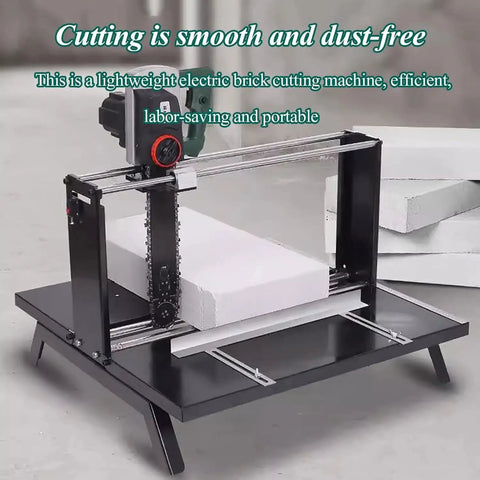 Power-Packed 2400/3000W Electric Brick Cutter with Spare Chain cutting foam brick on worktable
