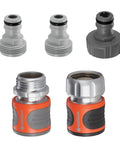 Premium Metal Quick Connect Hose Fittings Set For Five Eighths Or Half Inch Hoses No Kink Easy Watertight Quick Connect Kit displayed