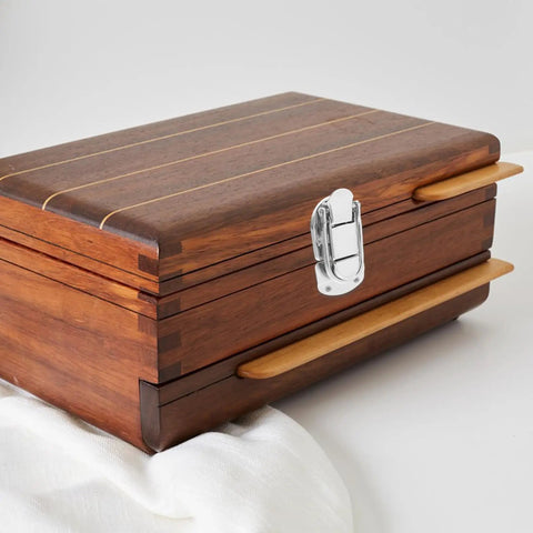 Wooden box with 2 Pack Zinc Alloy Cabinet Latch Locks For Jewelry Boxes With Dope Security And Tough Damage Resistance in silver